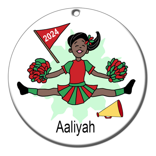 Cheerleader Personalized Christmas Ornament - Black Girl