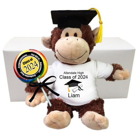 Graduation Monkey Personalized Gift Set - 12" Plush Chimp - Class of 2024
