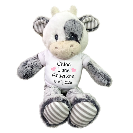 Personalized Stuffed Cow for Baby Boy or Girl - 12" Ebba Plush Cobee Cow
