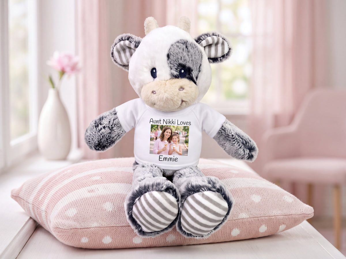 Personalized Stuffed Cow -  12 inch Coby Cow with your custom Photo and/or Text