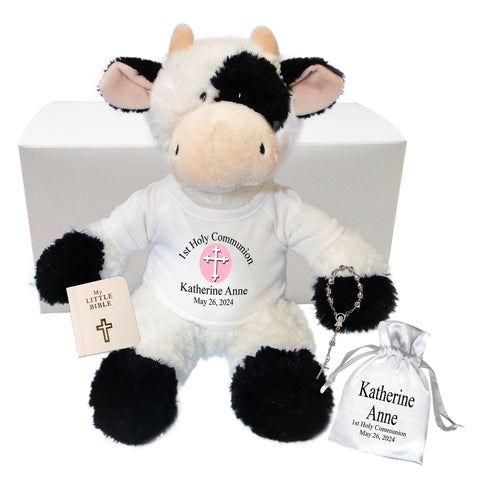 First Communion Cow Gift Set - Personalized 12 inch Tubbie Wubbie Cow