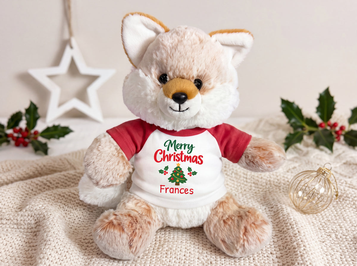 Personalized Christmas Stuffed Fox - 11 Inch Plush Fancy Fox