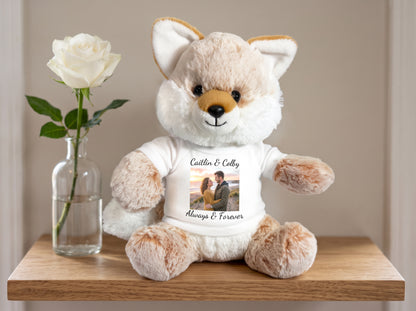 Personalized Stuffed Fox - 11 Inch Fancy Fox with your custom printed photo and/or text