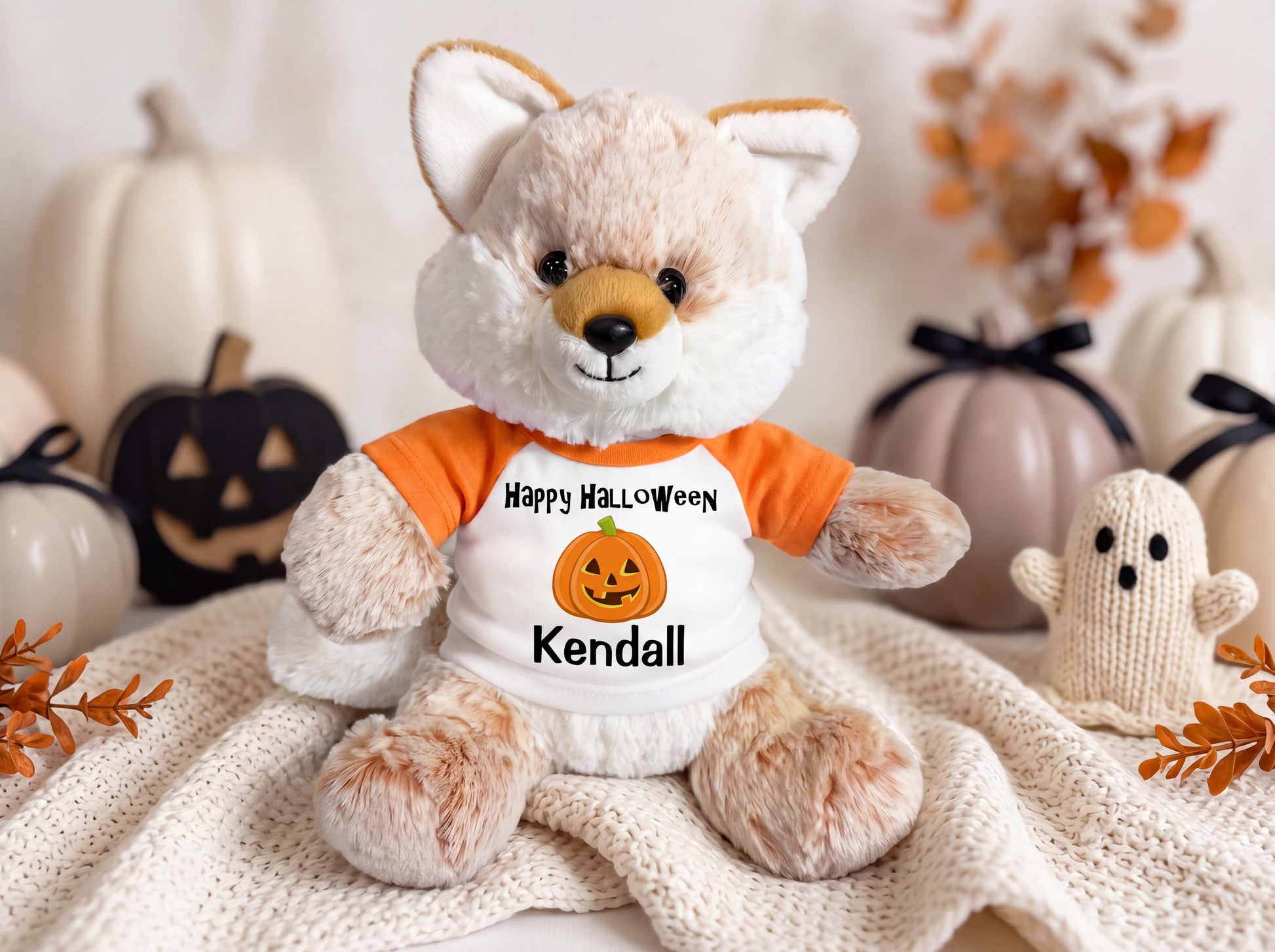 Personalized Halloween Fox - 11" Plush Fancy Fox - Custom Halloween Gift