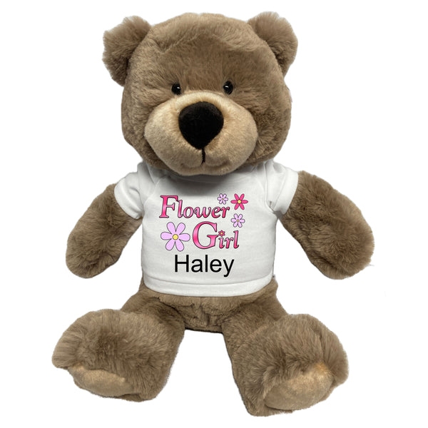 Flower Girl Teddy Bear -  Personalized 14" Taupe Bear