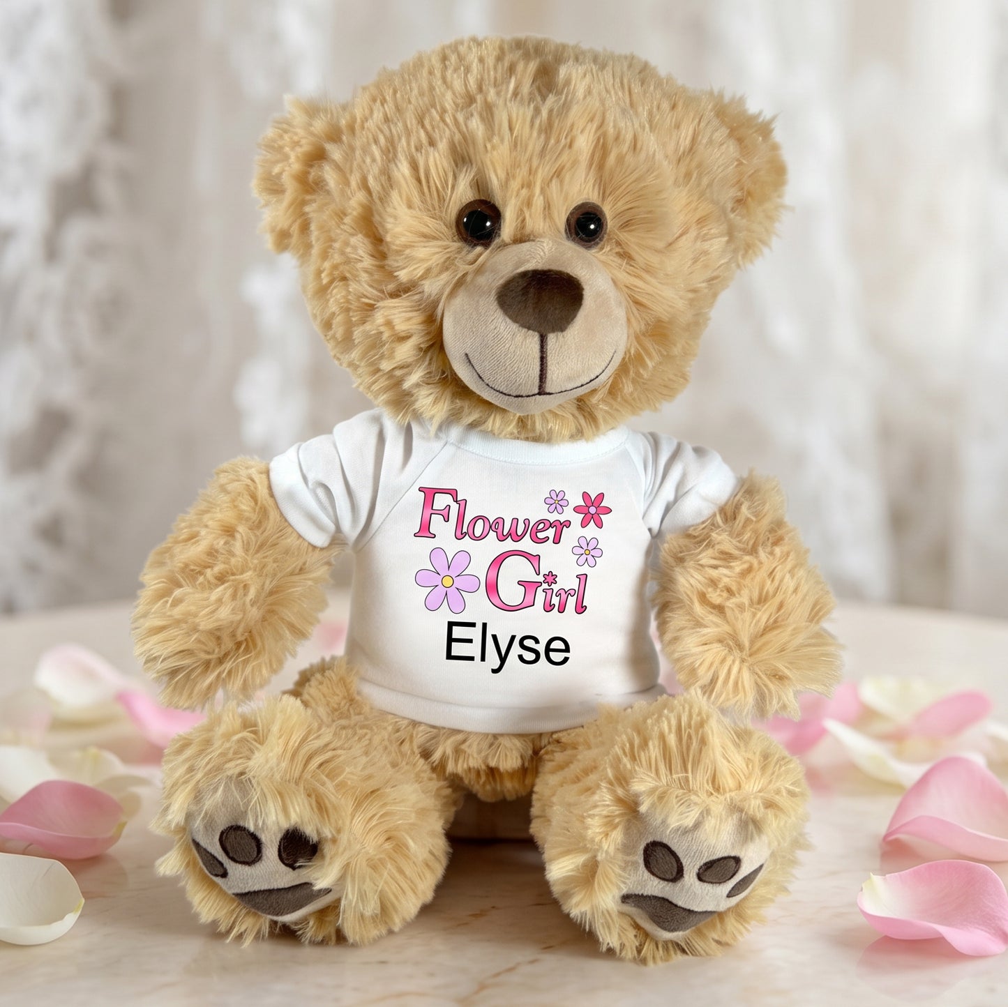 Flower Girl Teddy Bear -  Personalized 14" Honey Bear