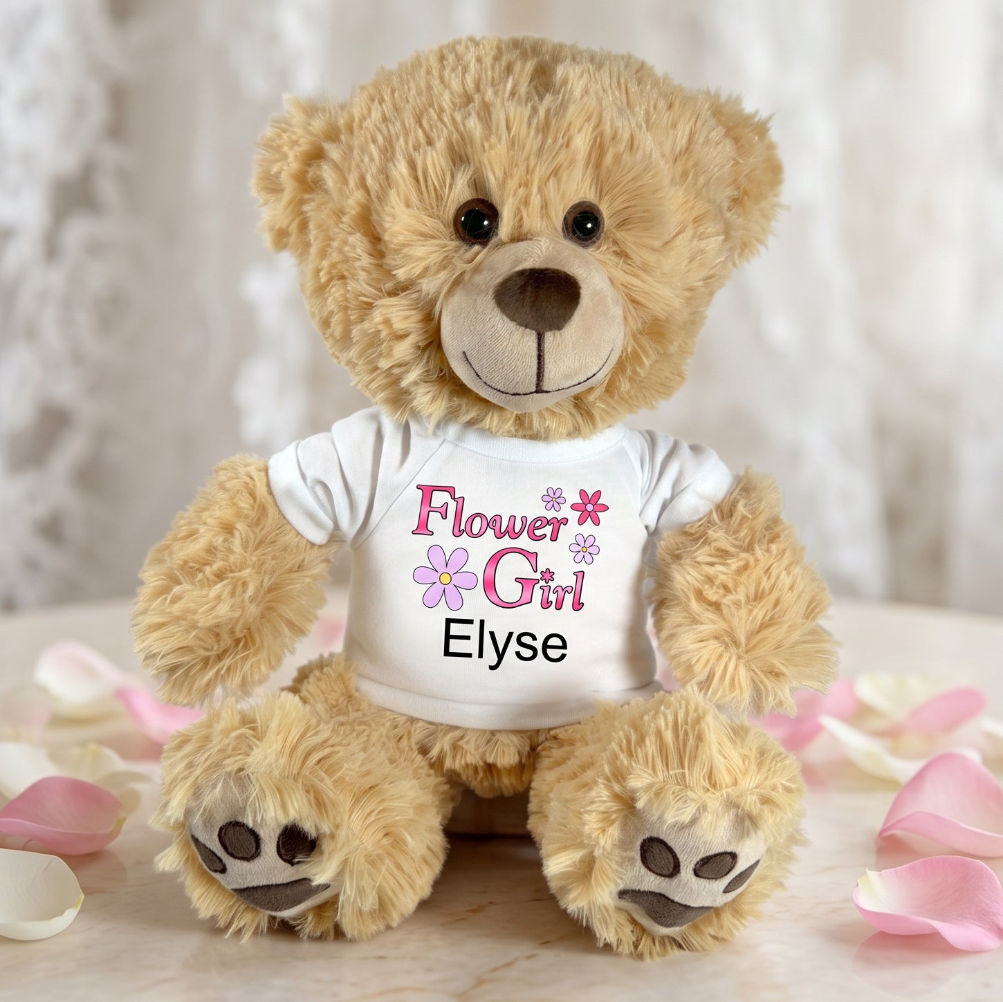 Flower Girl Teddy Bear -  Personalized 14" Honey Bear