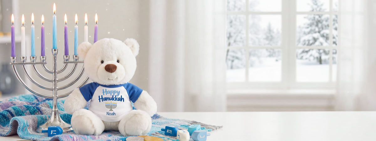 Personalized Hanukkah teddy bears and stuffed animals, custom Hanukkah gifts