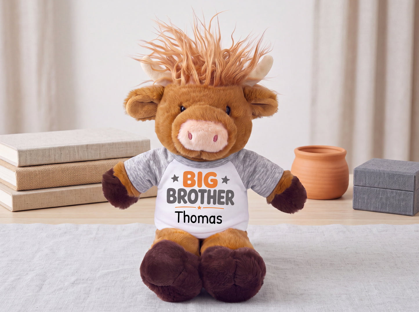 Personalized Big Brother Scottish Highland Cow - 12 inches - Multiple color options, any name.