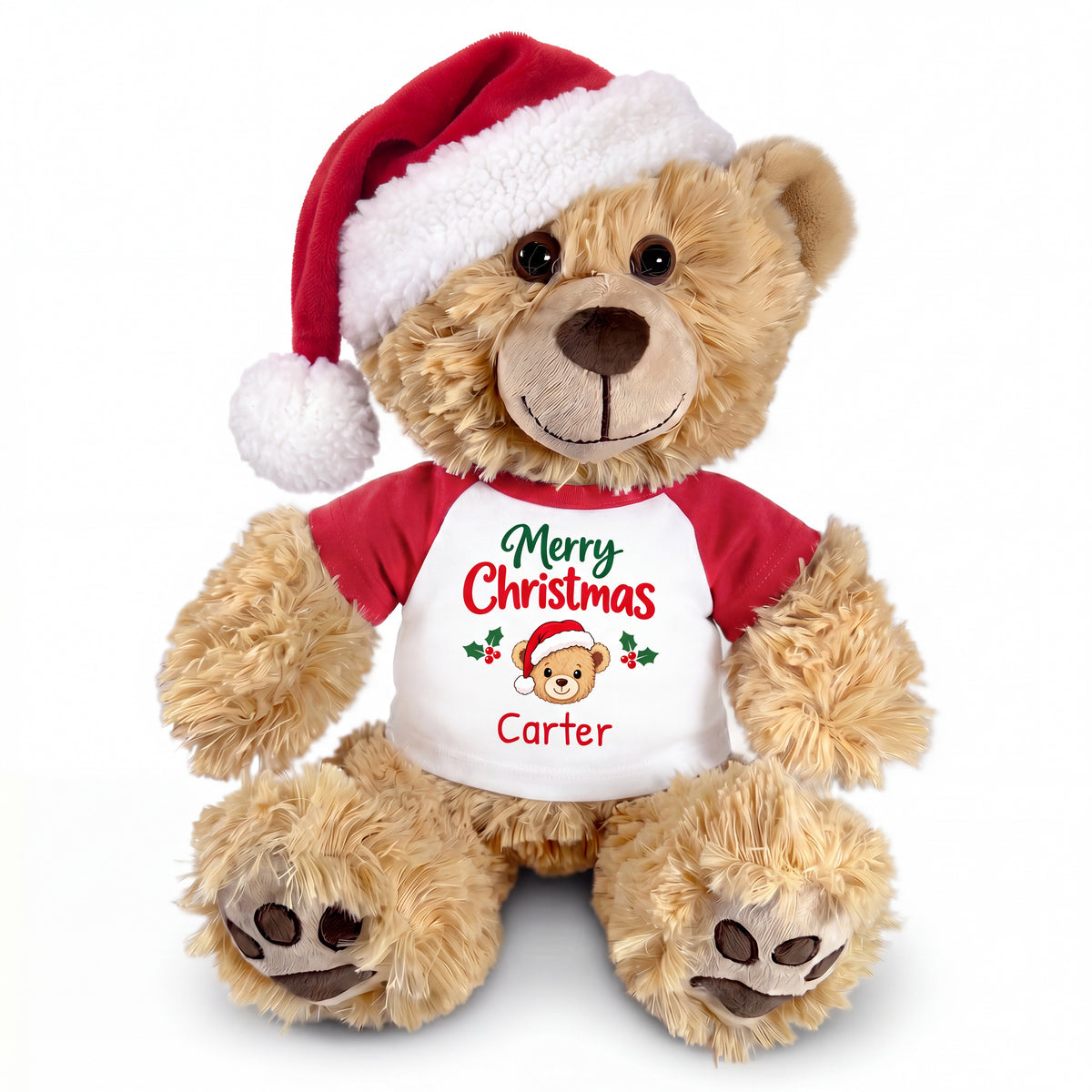 Personalized Christmas Teddy Bear - 15 Inch Honey Bear with optional santa hat