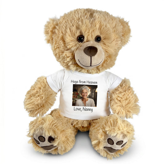 Personalized Photo Memorial Teddy Bear -  14" Honey Bear - White Shirt
