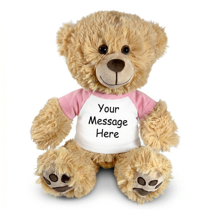 Personalized Teddy Bear - 14 Inch Honey Bear - Pink Sleeves