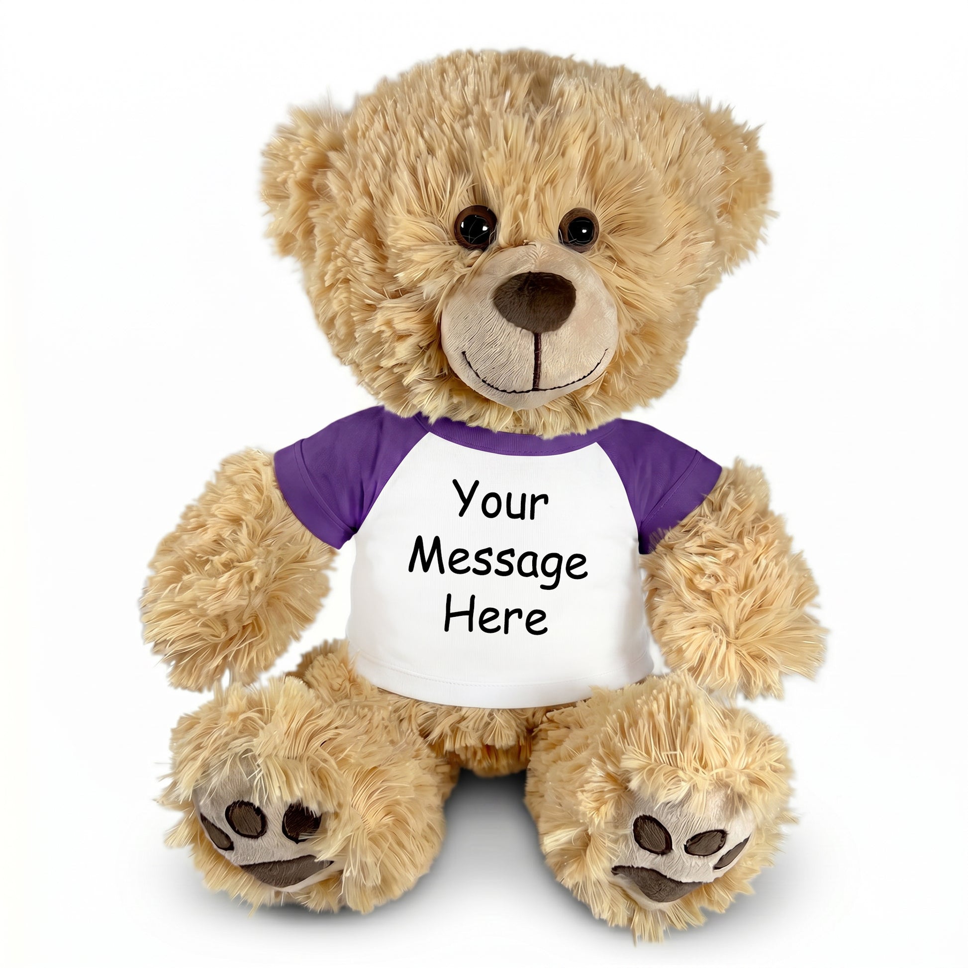 Personalized Teddy Bear - 14 Inch Honey Bear - Purple Sleeves