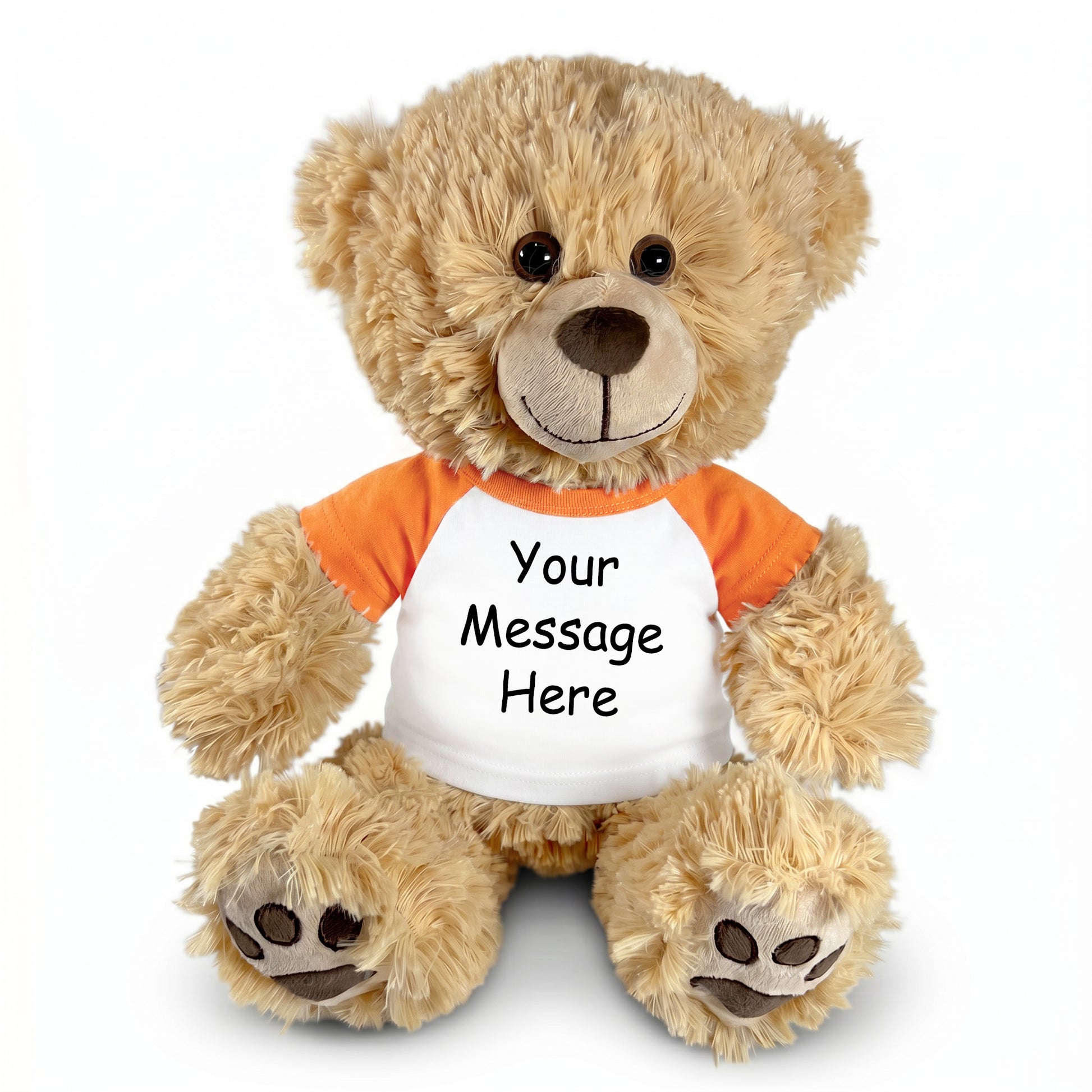 Personalized Teddy Bear - 14 Inch Honey Bear - Orange Sleeves