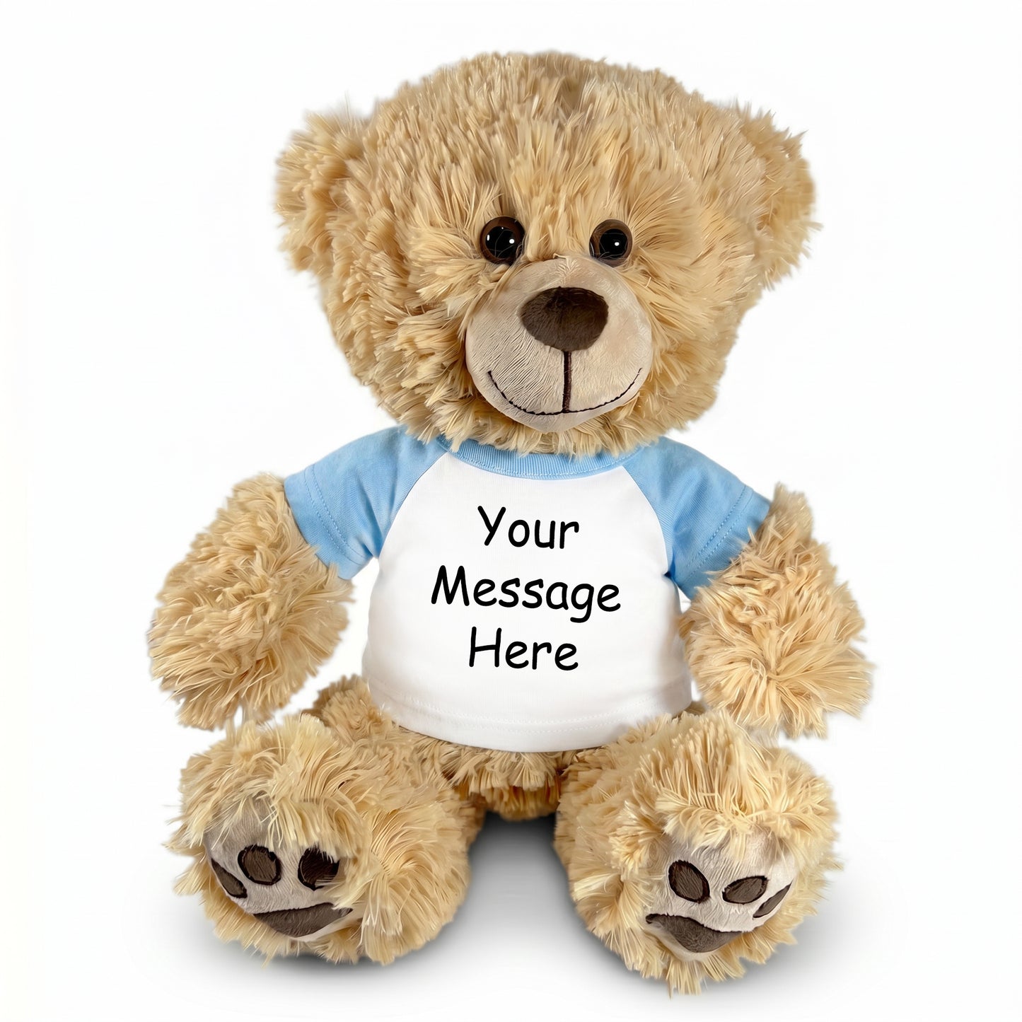 Personalized Teddy Bear - 14 Inch Honey Bear - Light Blue Sleeves