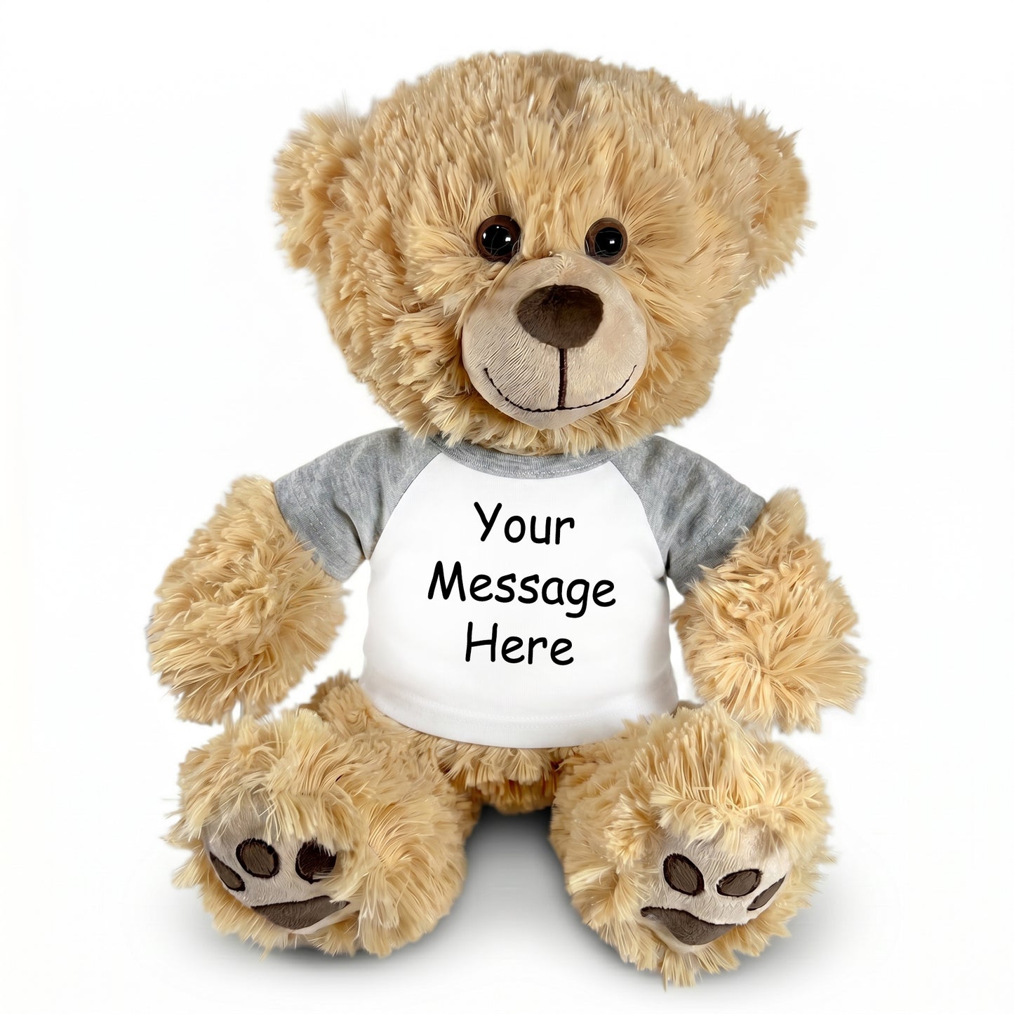 Personalized Teddy Bear - 14 Inch Honey Bear - Grey Sleeves