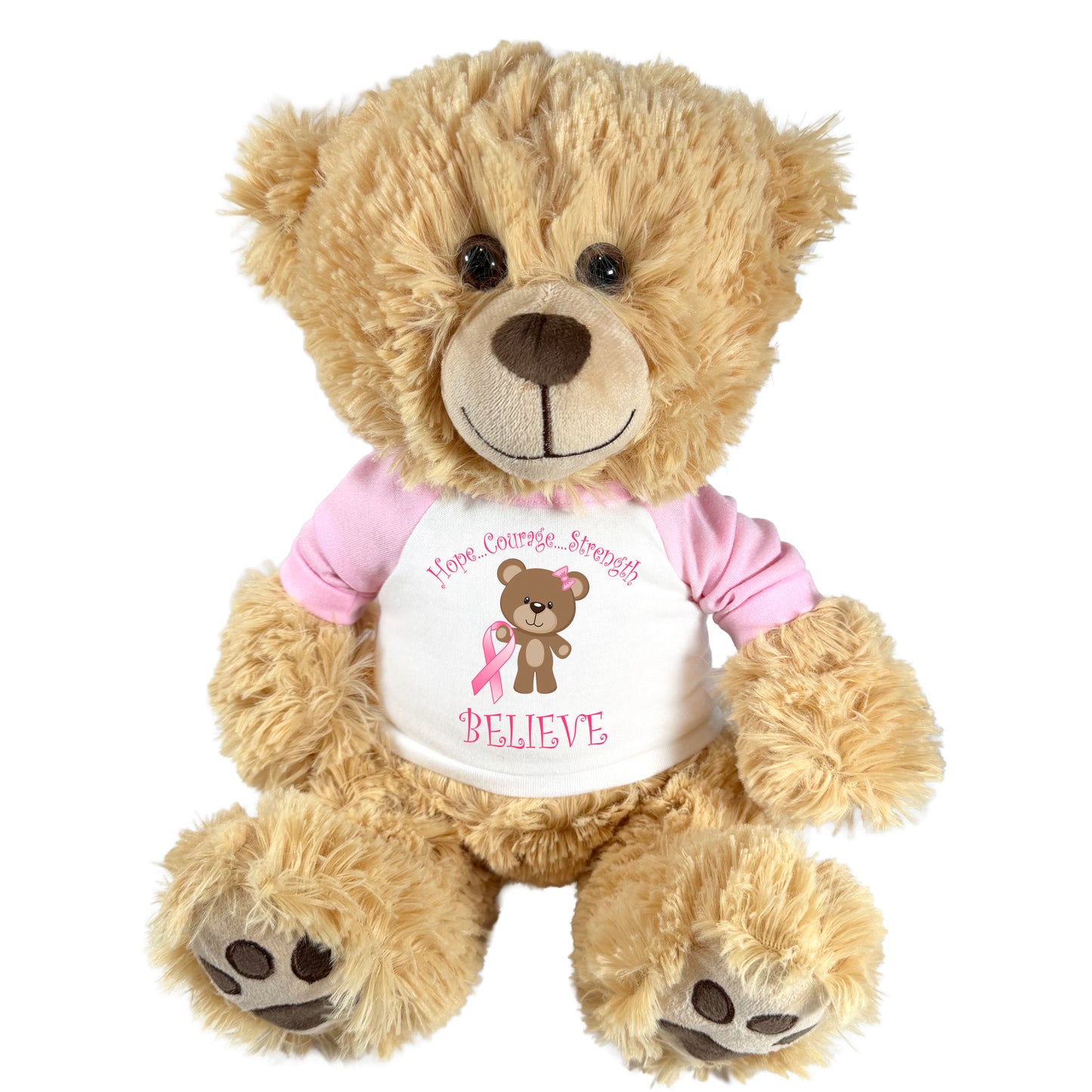 Breast Cancer Support Teddy Bear - Personalized 14" Honey Bear, Believe Design