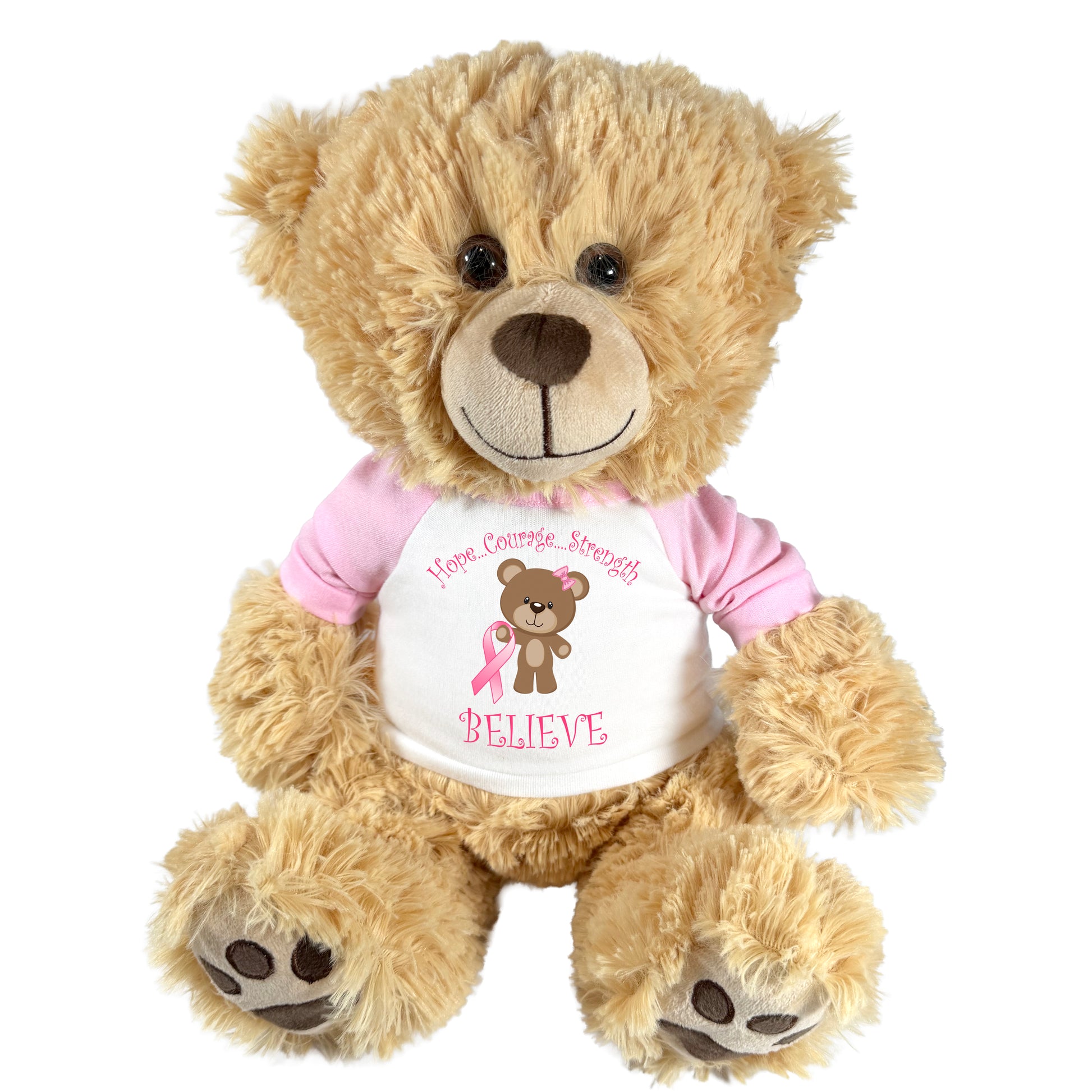 Breast Cancer Support Teddy Bear - Personalized 14" Honey Bear, Believe Design