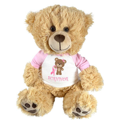 Breast Cancer Support Teddy Bear - Personalized 14" Honey Bear, Survivor Design