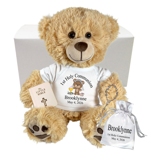 Personalized First Communion Teddy Bear Gift Set - 14"&nbsp; Bear, Honey
