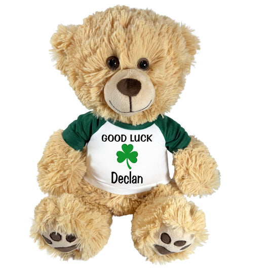 Personalized Lucky Teddy Bear for St Patrick's Day - 14 inch Honey Bear