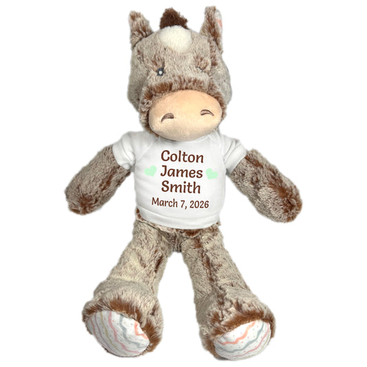 Personalized Stuffed Horse for Baby Boy or Girl - 12" Ebba Plush Promise Pony