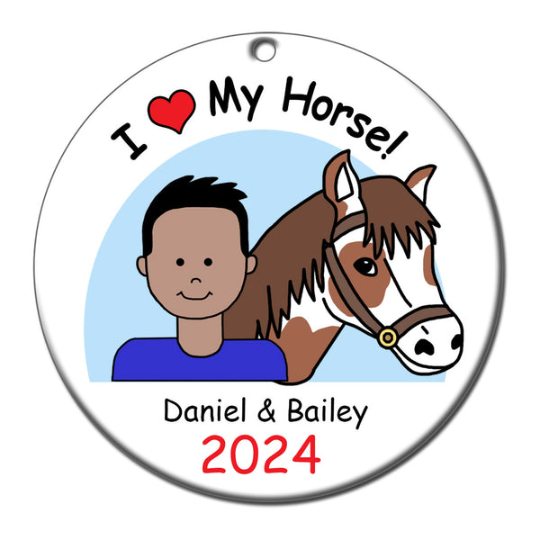 Horse Kid Personalized Christmas Ornament - Boy