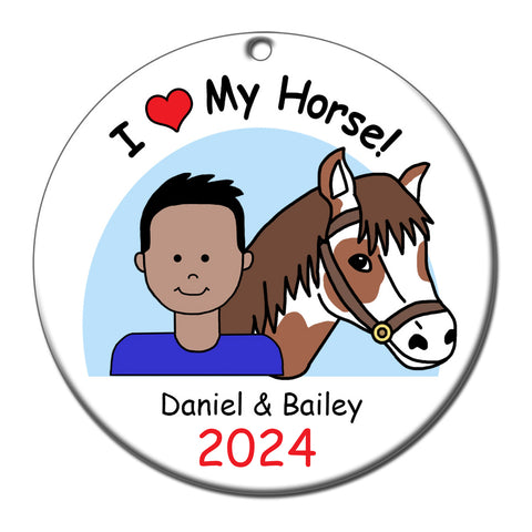 Horse Kid Personalized Christmas Ornament - Boy