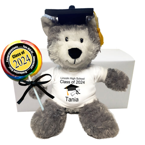 Graduation Husky Dog or Wolf Personalized Gift Set - 12" Plush - Class of 2024