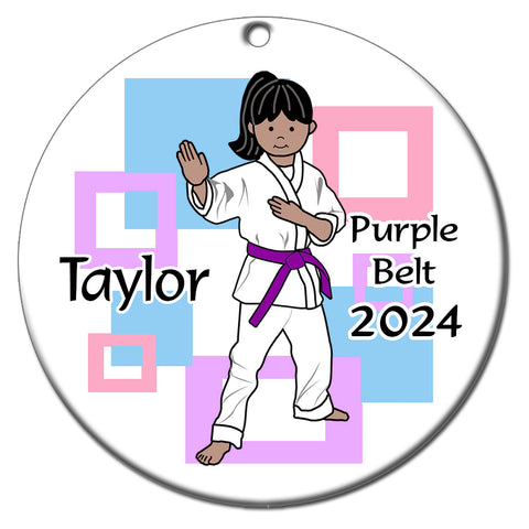 Martial Arts or Karate Kid Personalized Christmas Ornament - Girl