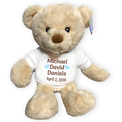 Personalized Teddy Bear for Baby Boy or Girl - 14" Cream Kori Bear