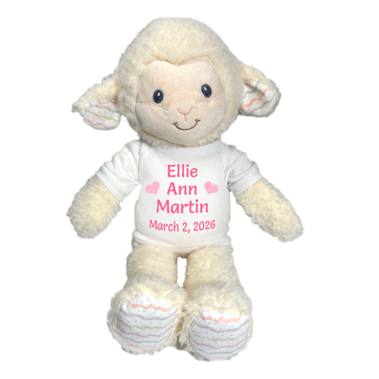Personalized Stuffed Lamb for Baby Girl or Boy - 12" Ebba Plush Lovelee Lamb