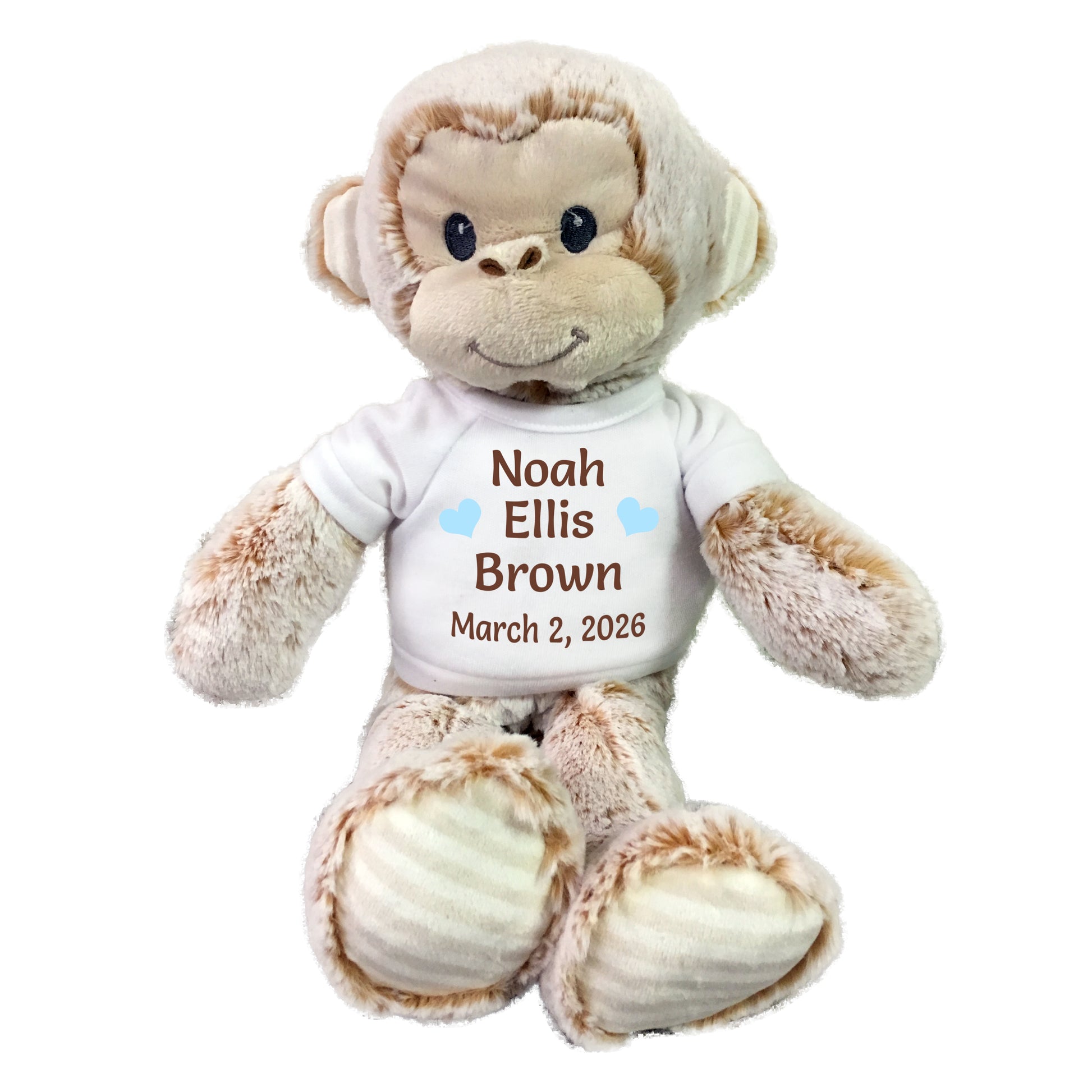Personalized Stuffed Monkey for Baby Boy or Girl - 12" Ebba Plush Marlow Monkey