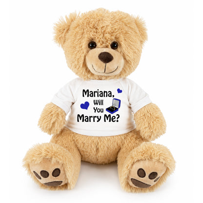 Will You Marry Me Proposal Teddy Bear - Personalized 17" Honey Bear - Royal Blue Design