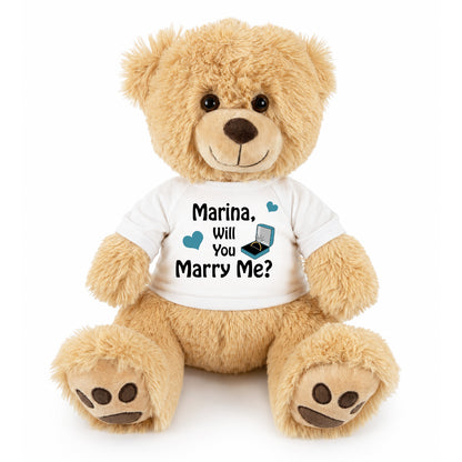 Will You Marry Me Proposal Teddy Bear - Personalized 17" Honey Bear - Teal design