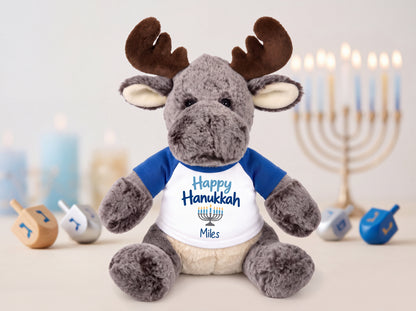 Personalized Hanukkah Stuffed Moose - 11 Inch Plush Milo Moose - , 