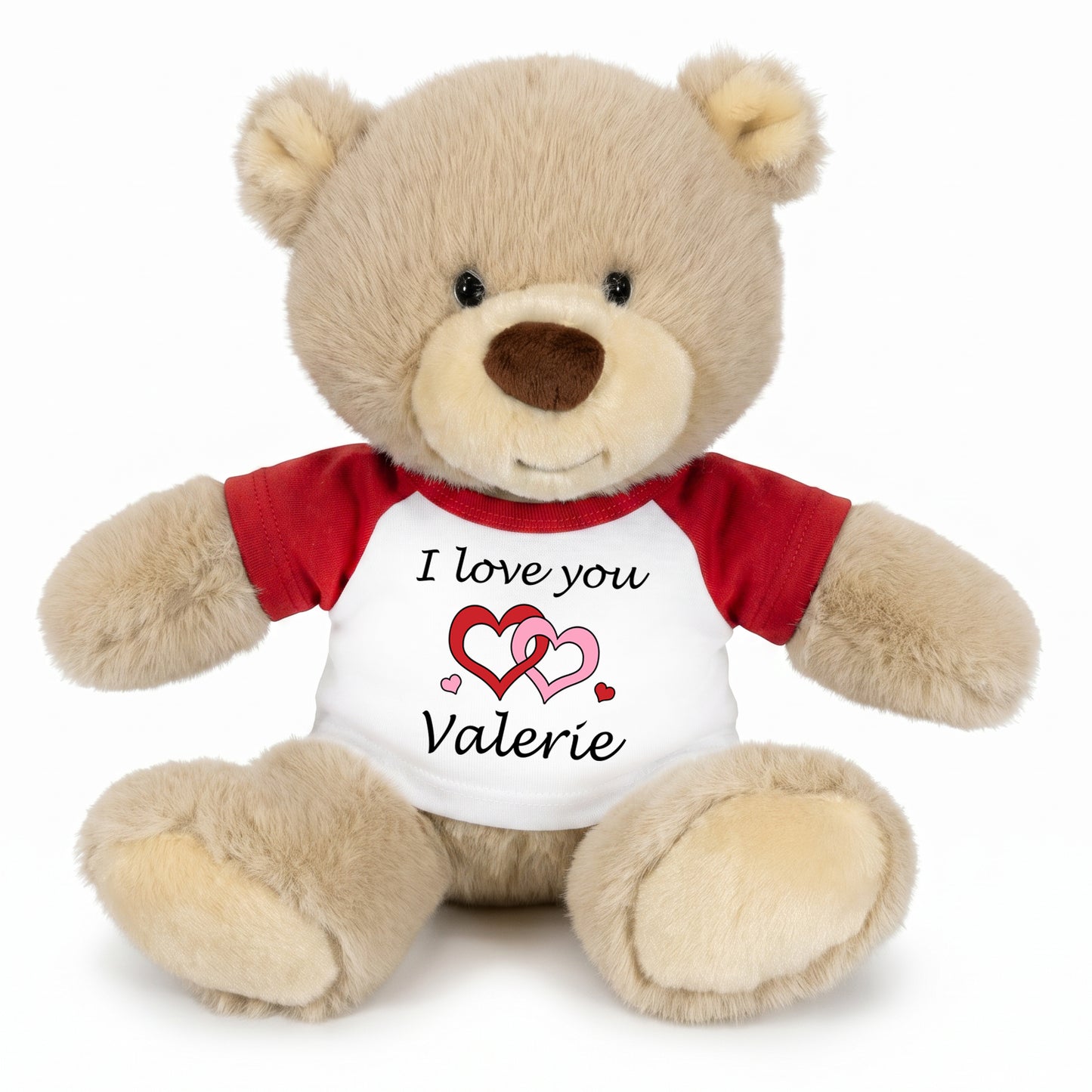 Personalized Valentines or Love Teddy Bear - 10 Inch Tan Nuzzles Bear - Interlocking Hearts Design