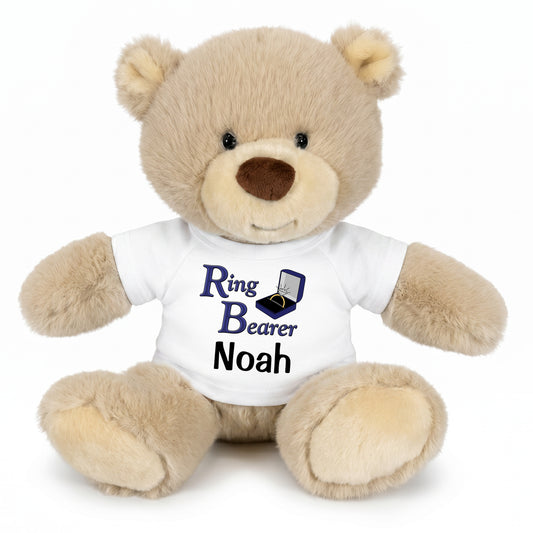 Ring Bearer Teddy Bear -  Personalized 10" Tan Nuzzles Bear