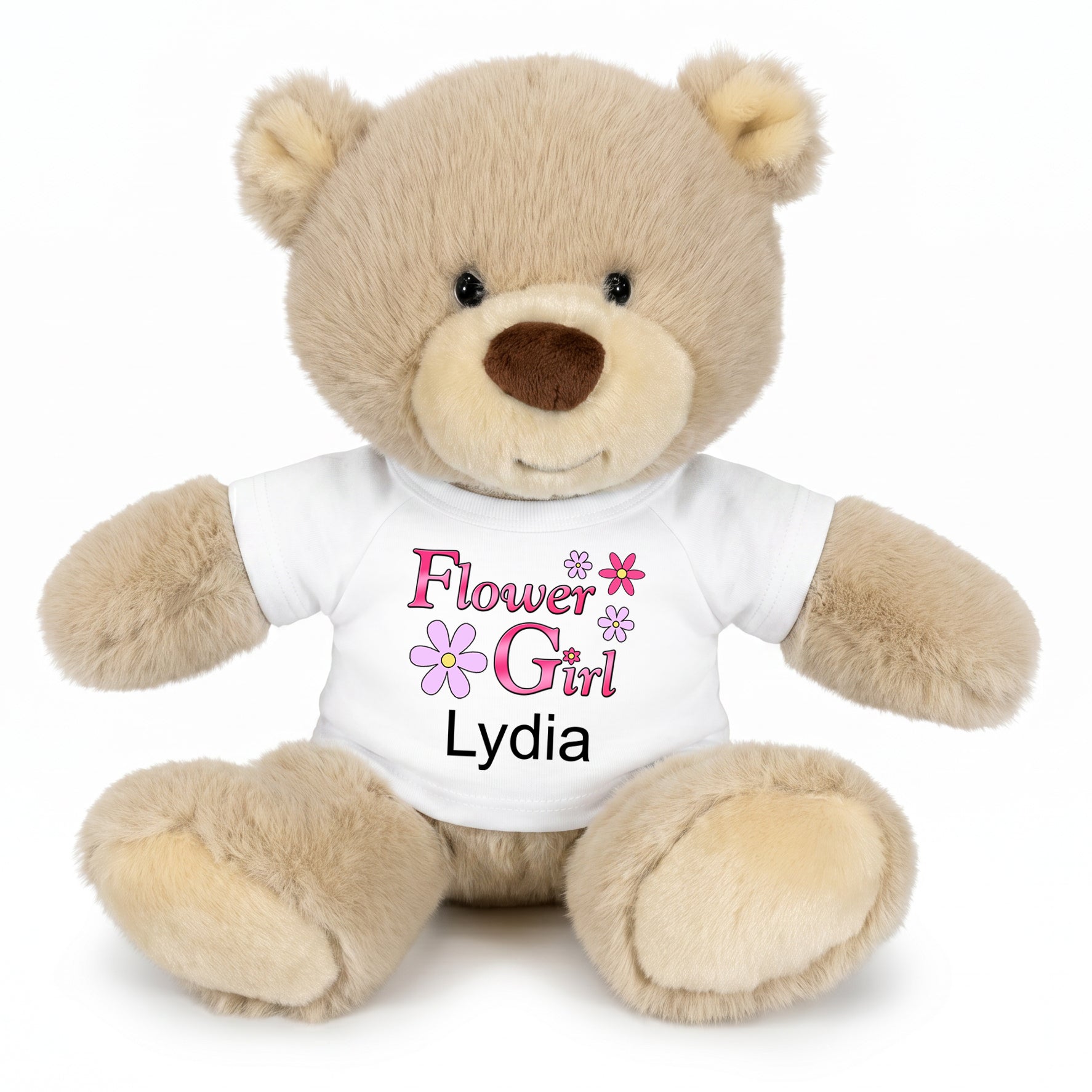 Flower Girl Teddy Bear -  Personalized 10" Tan Nuzzles Bear