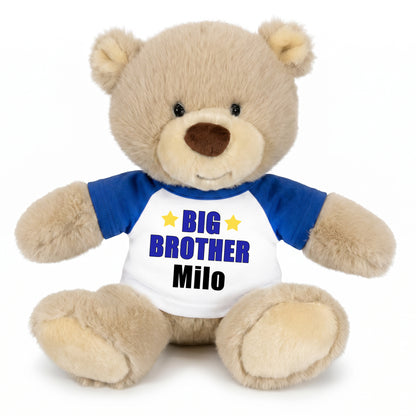 Personalized Big Brother Teddy Bear - 10 Inch Tan Nuzzles Bear - Royal Blue