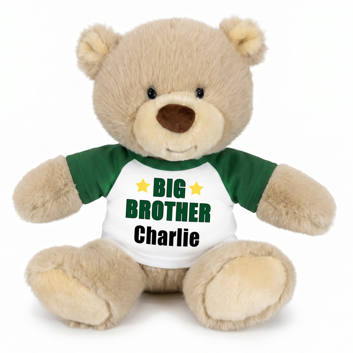Personalized Big Brother Teddy Bear - 10 Inch Tan Nuzzles Bear - Green