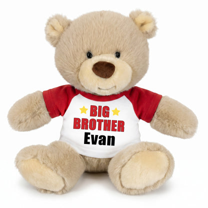 Personalized Big Brother Teddy Bear - 10 Inch Tan Nuzzles Bear - Red