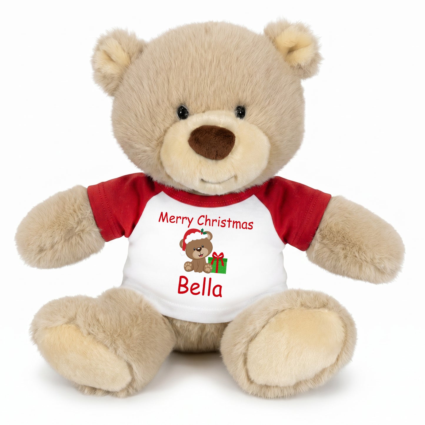 Personalized Christmas Teddy Bear - 10 Inch Tan Nuzzles Bear, Bear Design