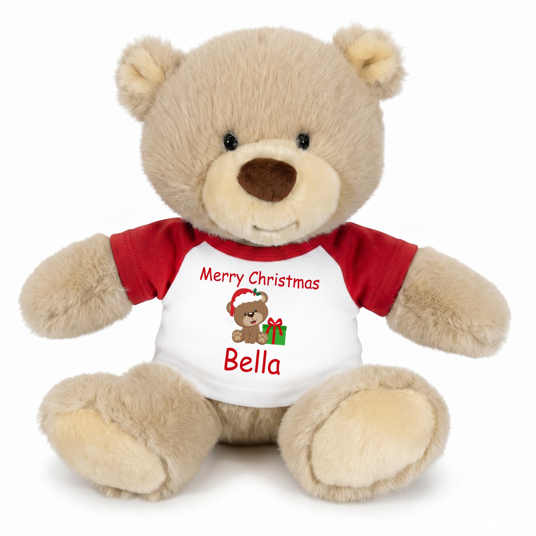 Personalized Christmas Teddy Bear - 10 Inch Tan Nuzzles Bear, Bear Design