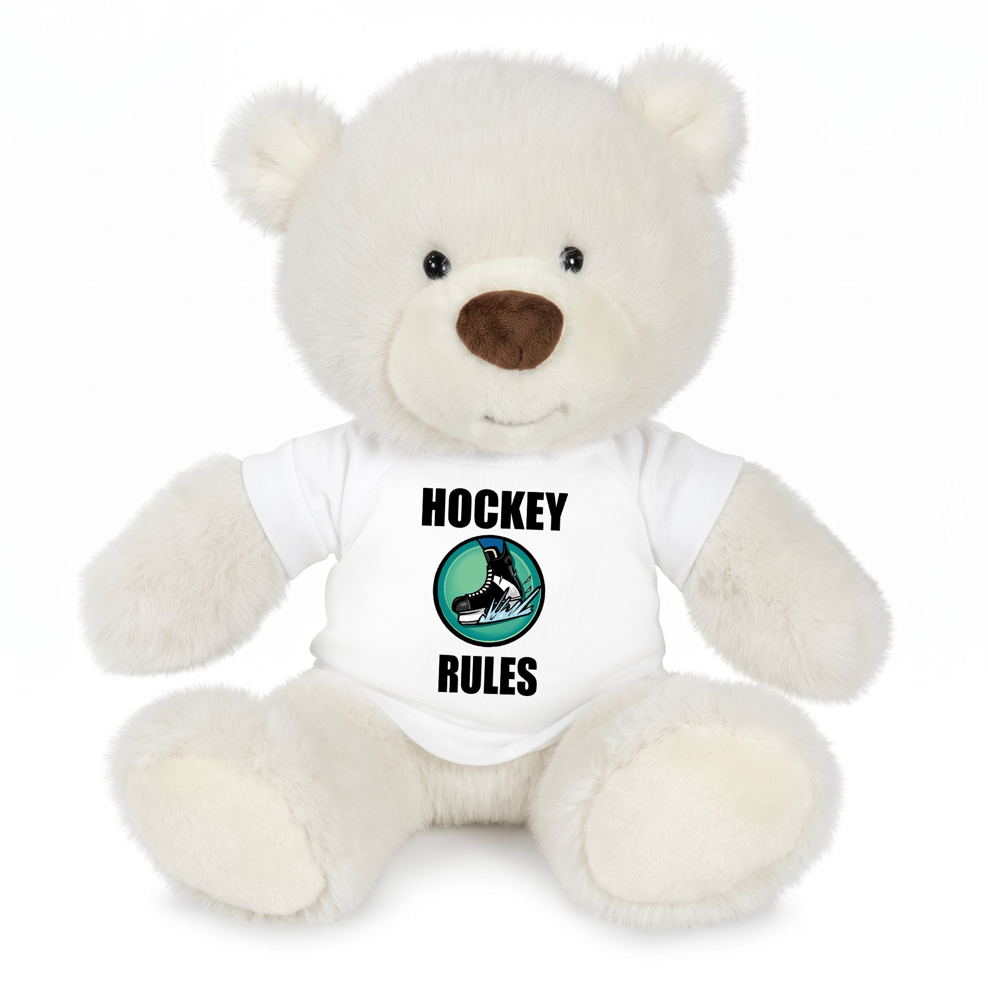 Personalized Ice Hockey Teddy Bear - 10 Inch White Nuzzles Bear - White Shirt