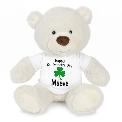 Personalized St Patricks Teddy Bear - 10 Inch White Nuzzles Bear - White Shirt
