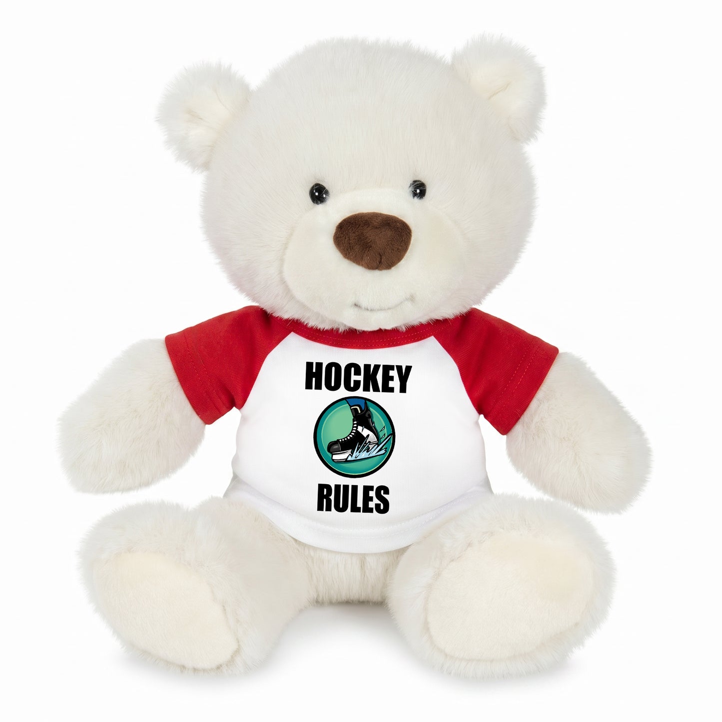 Personalized Ice Hockey Teddy Bear - 10 Inch White Nuzzles Bear - Red Shirt