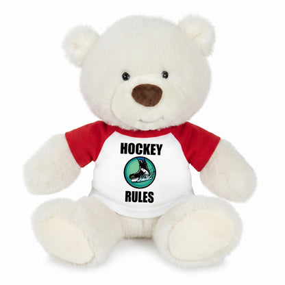 Personalized Ice Hockey Teddy Bear - 10 Inch White Nuzzles Bear - Red Shirt