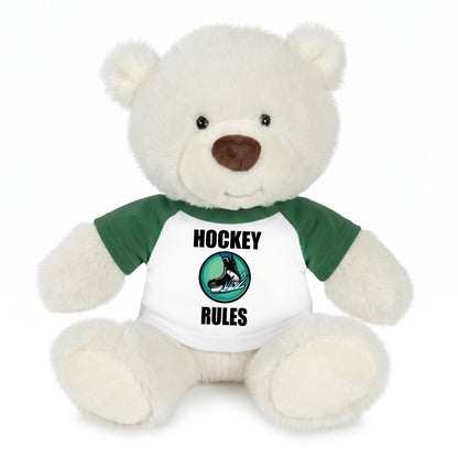 Personalized Ice Hockey Teddy Bear - 10 Inch White Nuzzles Bear - Green Shirt