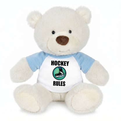 Personalized Ice Hockey Teddy Bear - 10 Inch White Nuzzles Bear - Light Blue Shirt